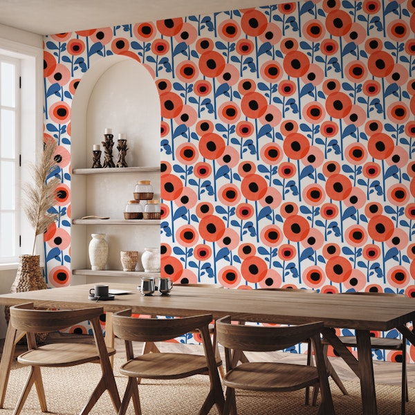 Mid Century Poppy Abstract - red - medium