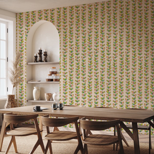 Climbing Vines Stripe Retro Leaves Off-White