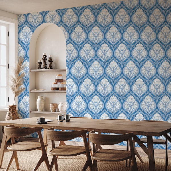 Tulips Art Nouveau - Persian Blue Lines