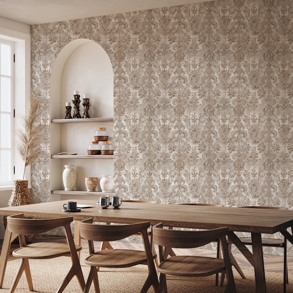 Grunge damask pattern beige rust ochre cream