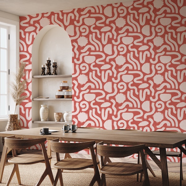 Painted Shapes Burnt Sienna and Pink Pattern