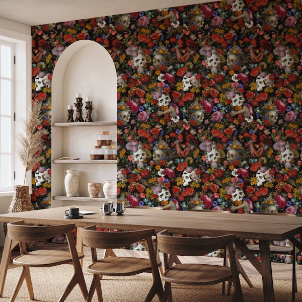 Mysterious Gothic Skulls And Antique Flowers