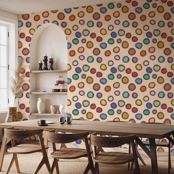 Colorful Painted Dots on Apricot Pattern