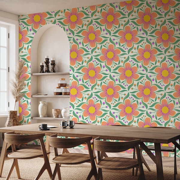 Bold Groovy Floral on Light Green