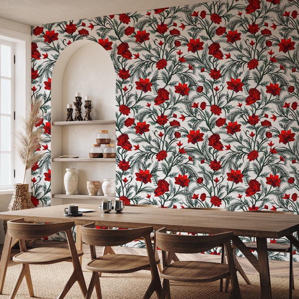 Beautiful Red Roses Pattern White