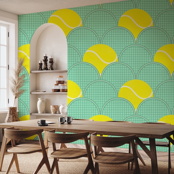 tennis balls and rackets on mint green - XL