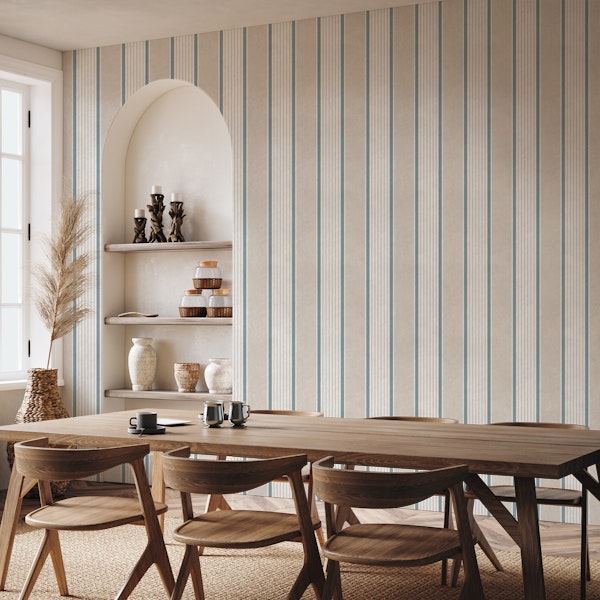 Antique stripes in cream slate blue