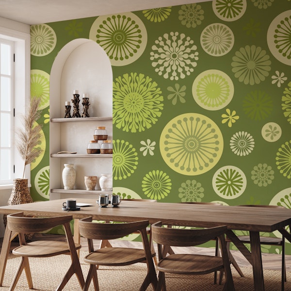 Retro Vibe Stylized Flowers Green