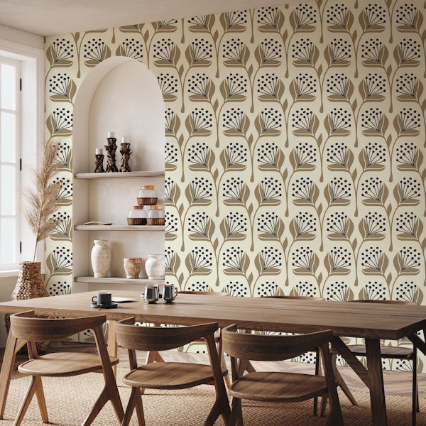 Hand drawn flowers, beige (2876 F)