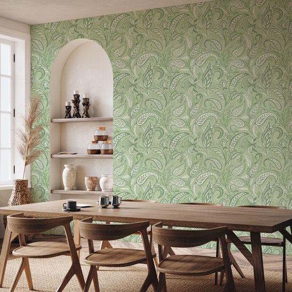 Welcoming paisley monochrome green
