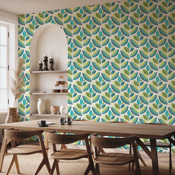 Bunch of Retro Flowers in Green and Turquise