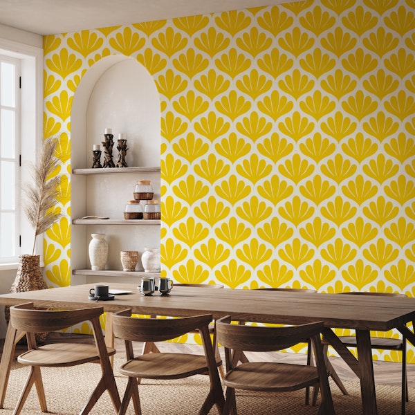 Simple Botanical Damask Yellow on Cream