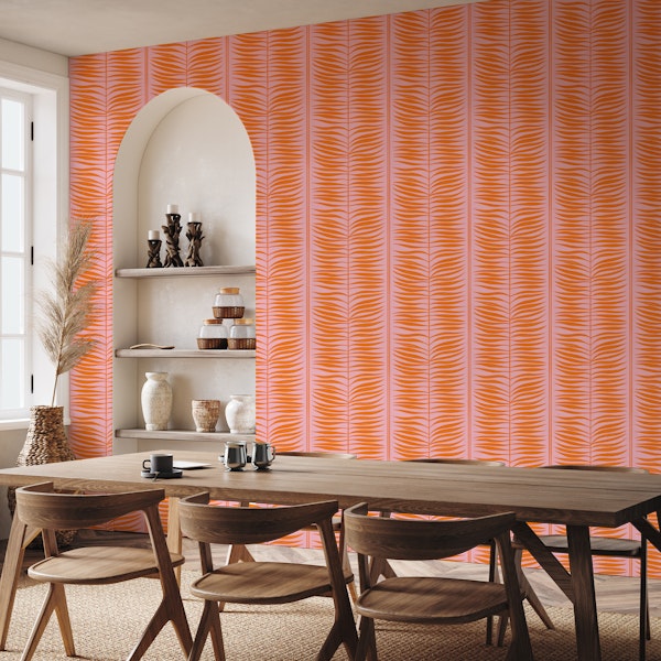 Palm Leaf Stripes Bright Orange and Pink