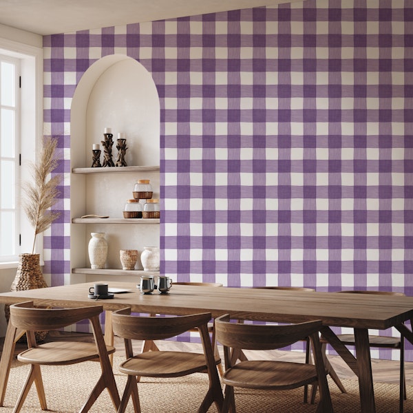 Hand Painted Gingham in Purple Lavender Small
