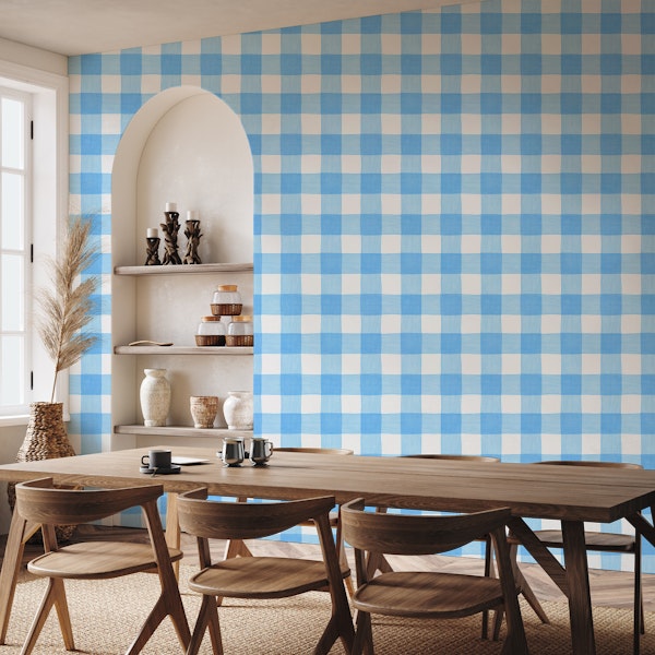 Painted Gingham in Light Sky Blue Checker
