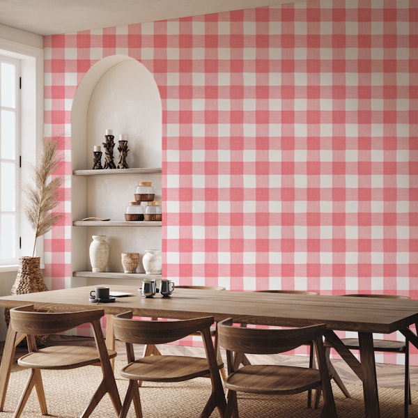 Painted Gingham Pastel Strawberry Pink Checks