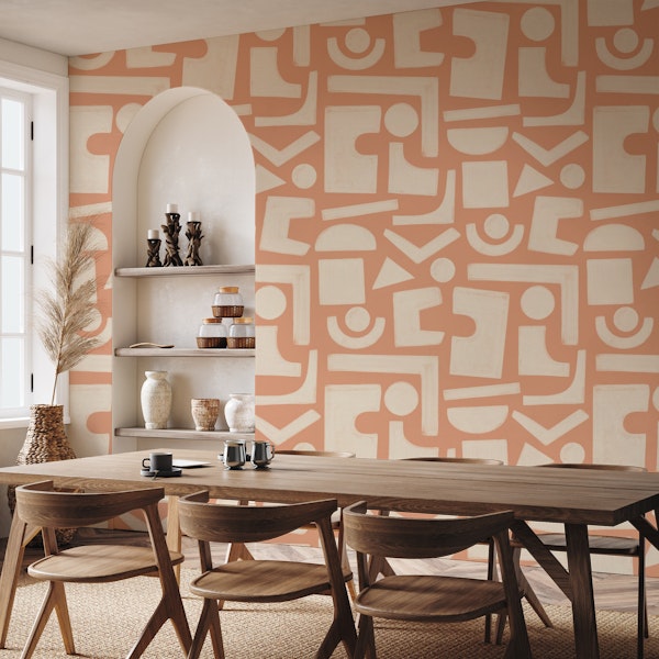 Geo Shapes Painted Peachy Beige Abstraction