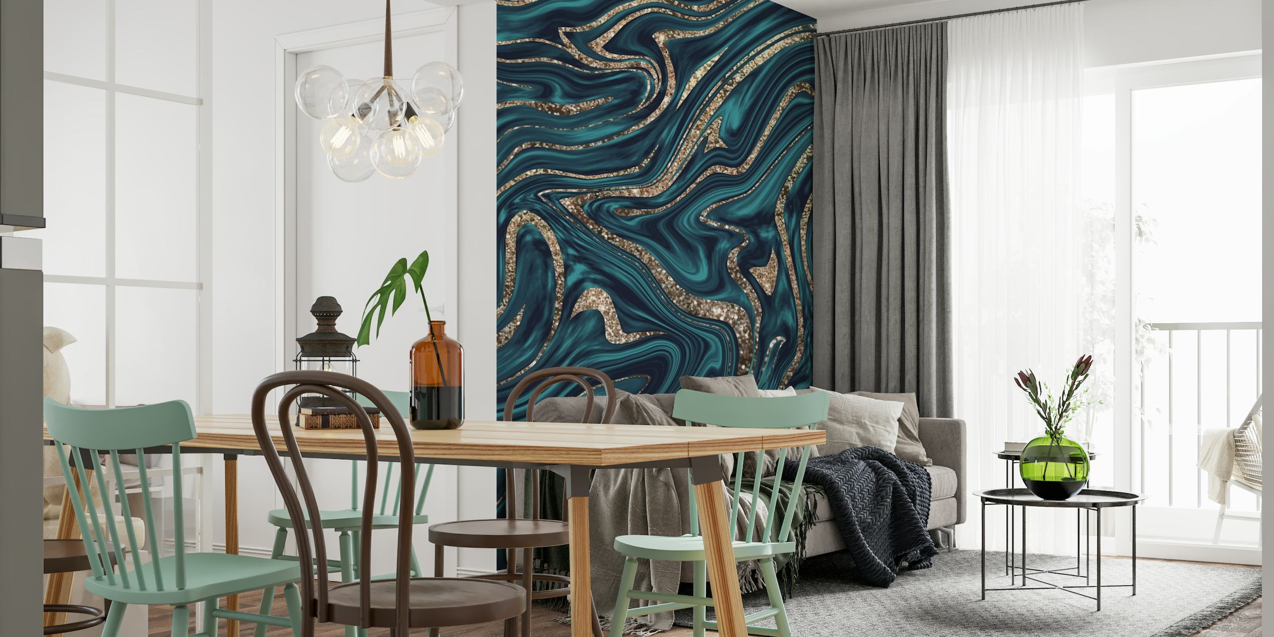 Teal Navy Blue Gold Marble 1a tapete
