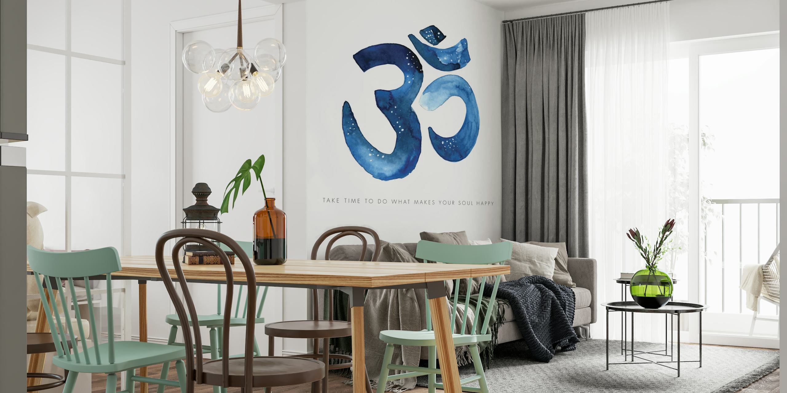 Yoga Om Sign-vægmaleri med fredfyldt blåt akvareldesign
