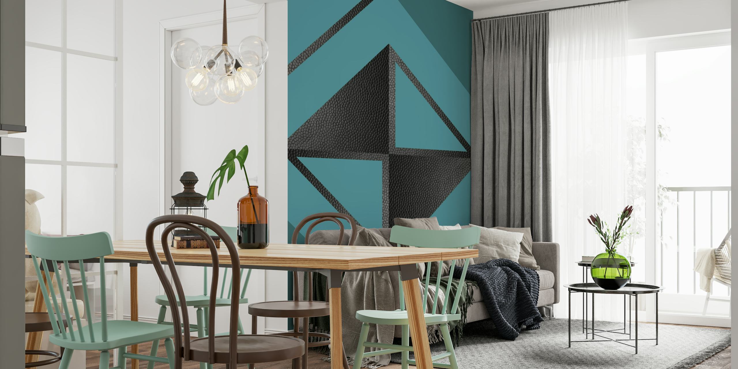 Teal Black Geometric Abstract ταπετσαρία
