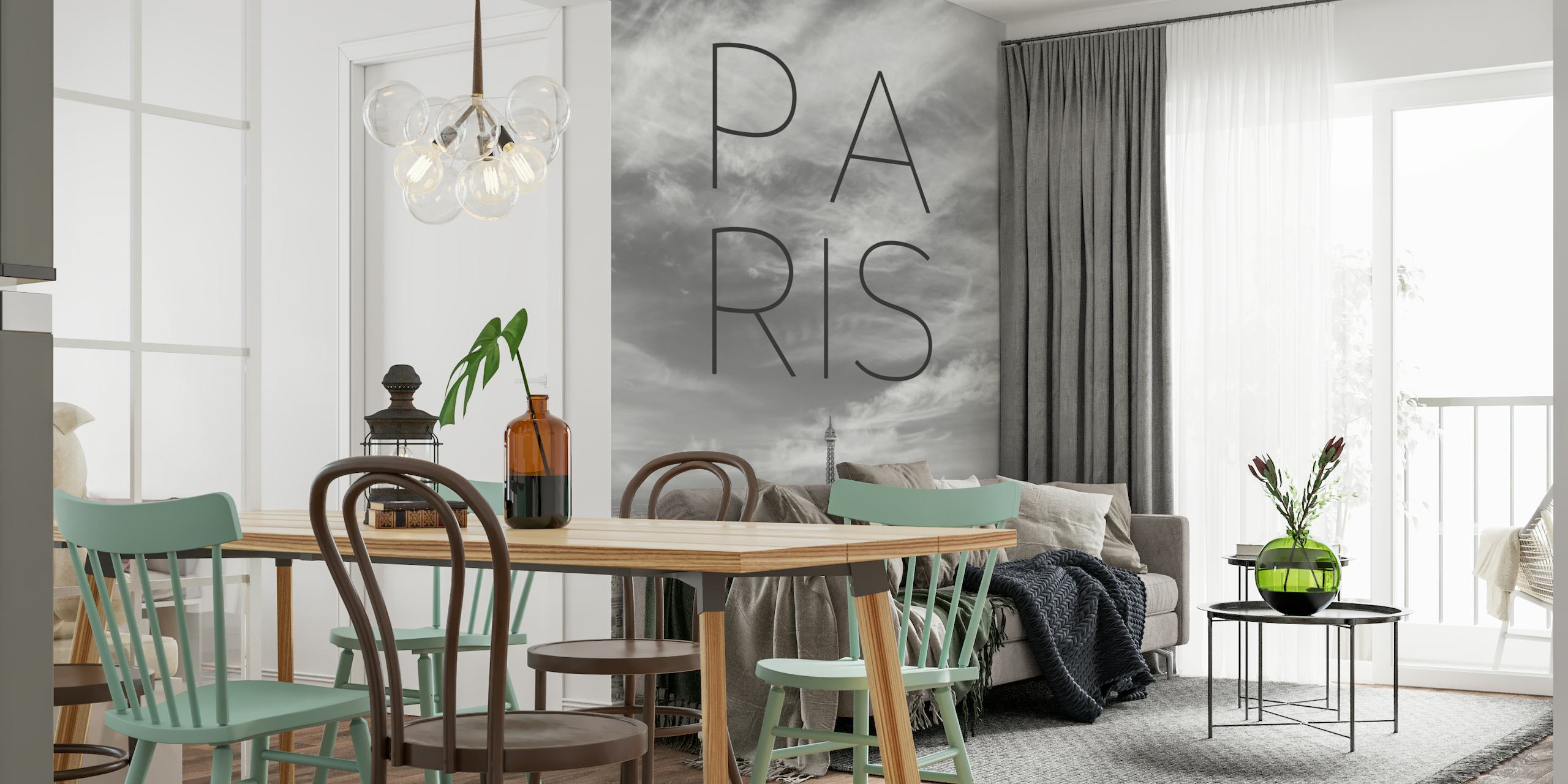 Paris Skyline with text papel pintado