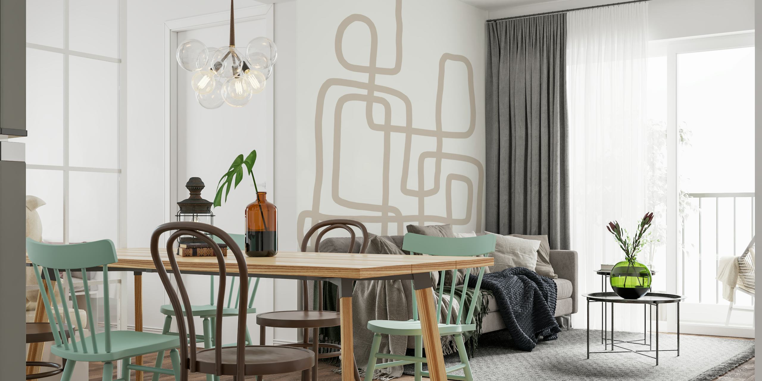 Minimalistic Continuous Line Drawing wall mural on neutral background