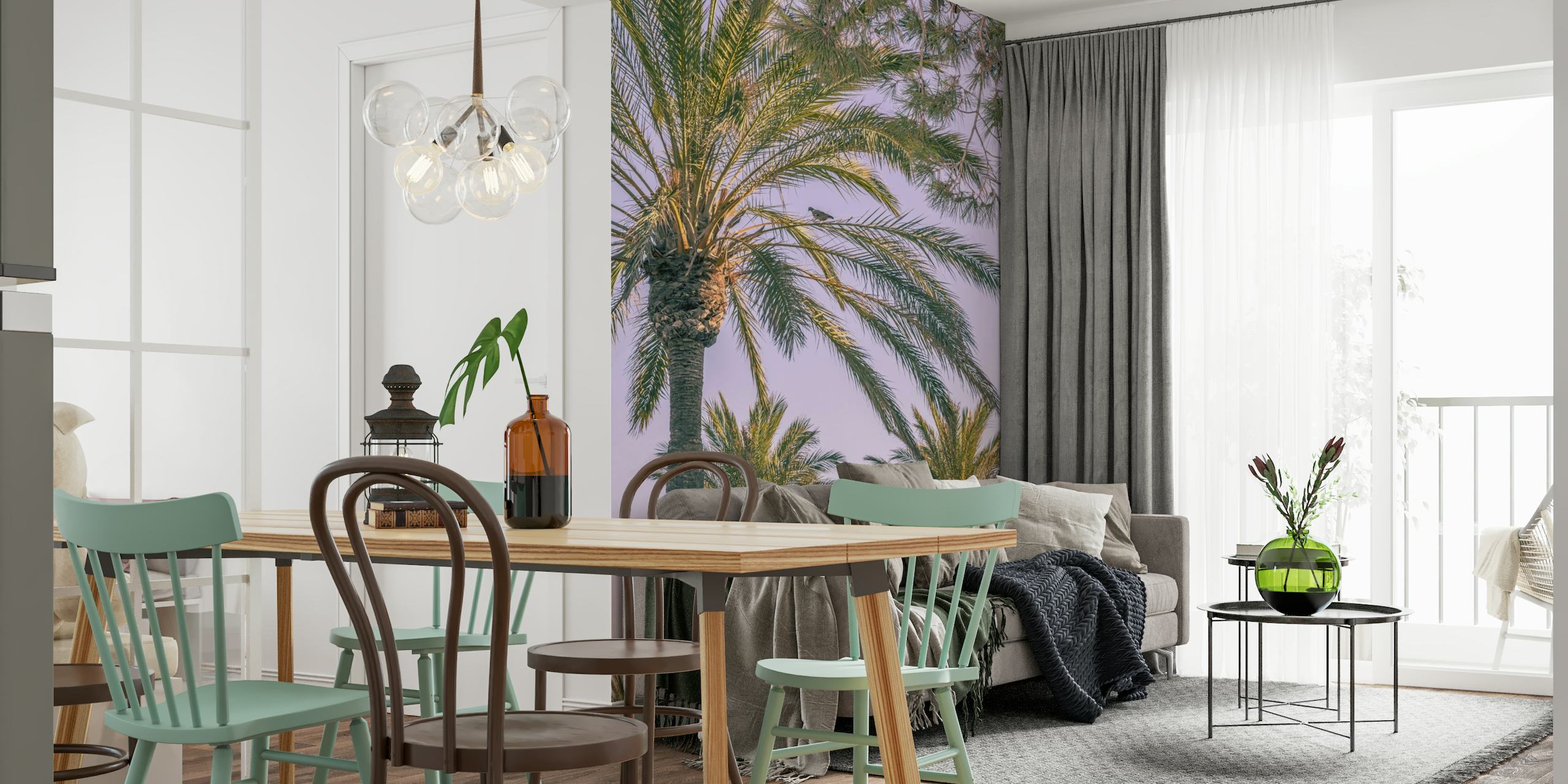 Tropical palm tree forest behang