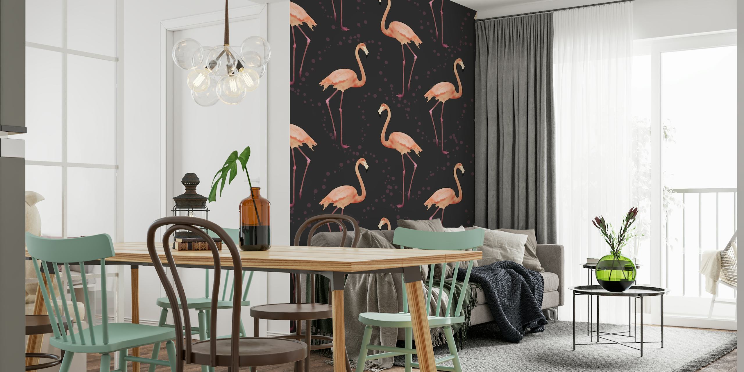 The Flamingo Dance fuchsia behang