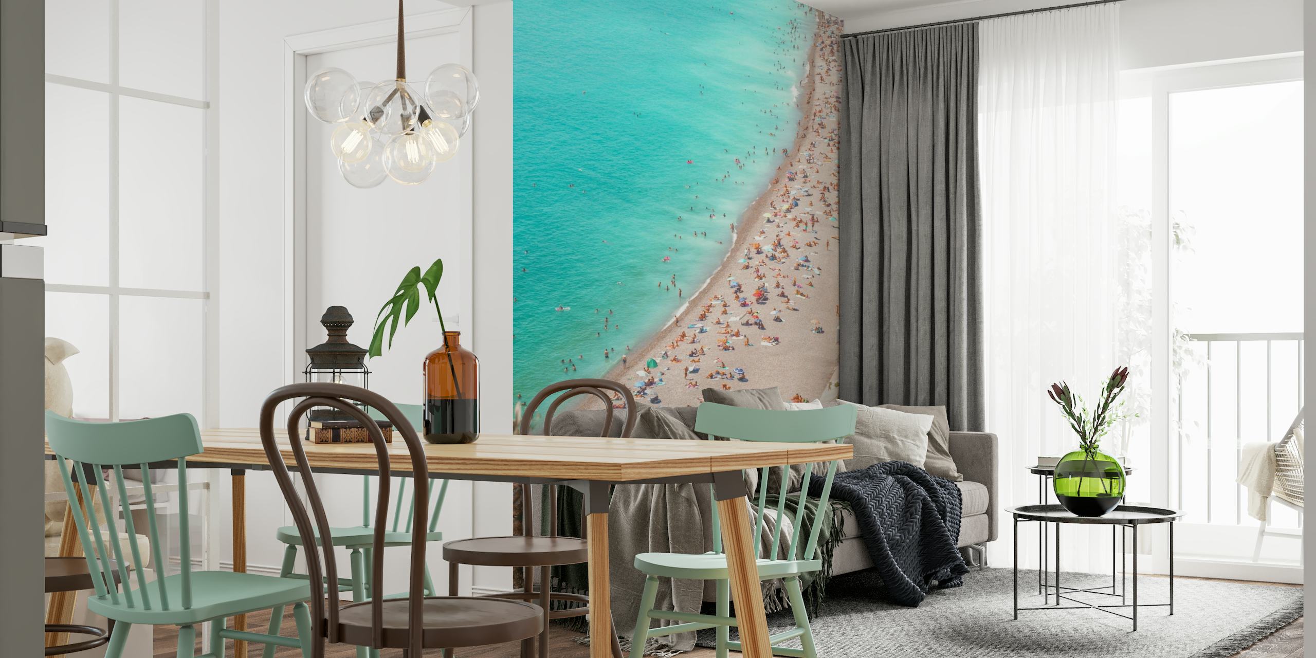 Photo murale de scène de plage de la Riviera méditerranéenne avec des eaux bleues claires et des rivages sablonneux
