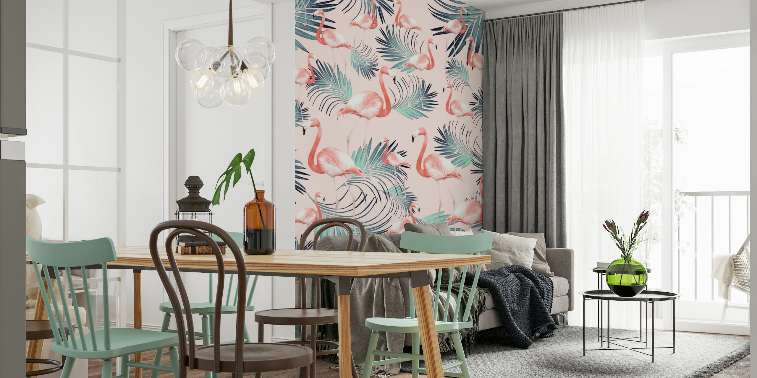 Blush Flamingo Palm Vibes 2 wallpaper