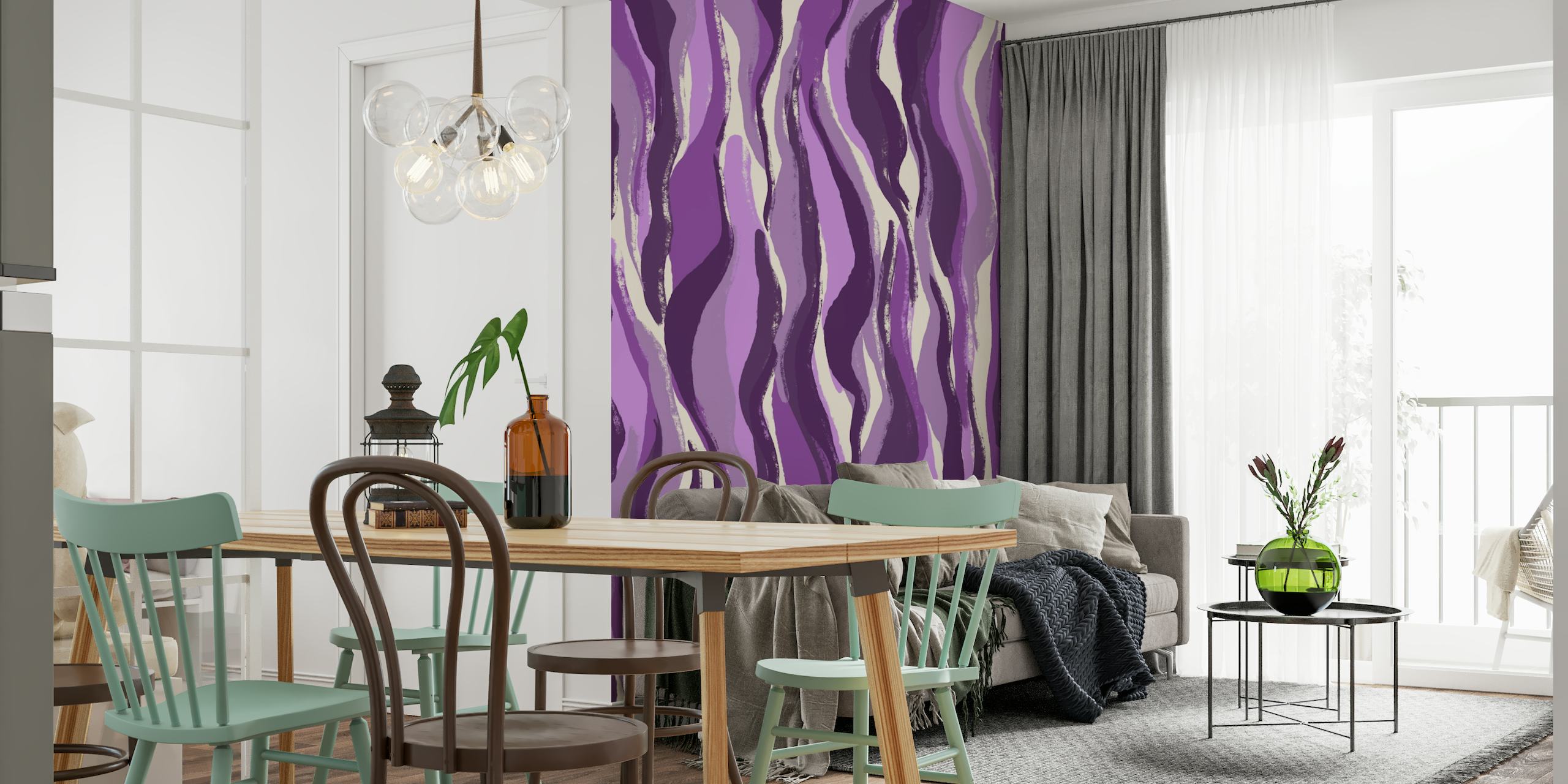 Exotic purple tiger stripe pattern wall mural