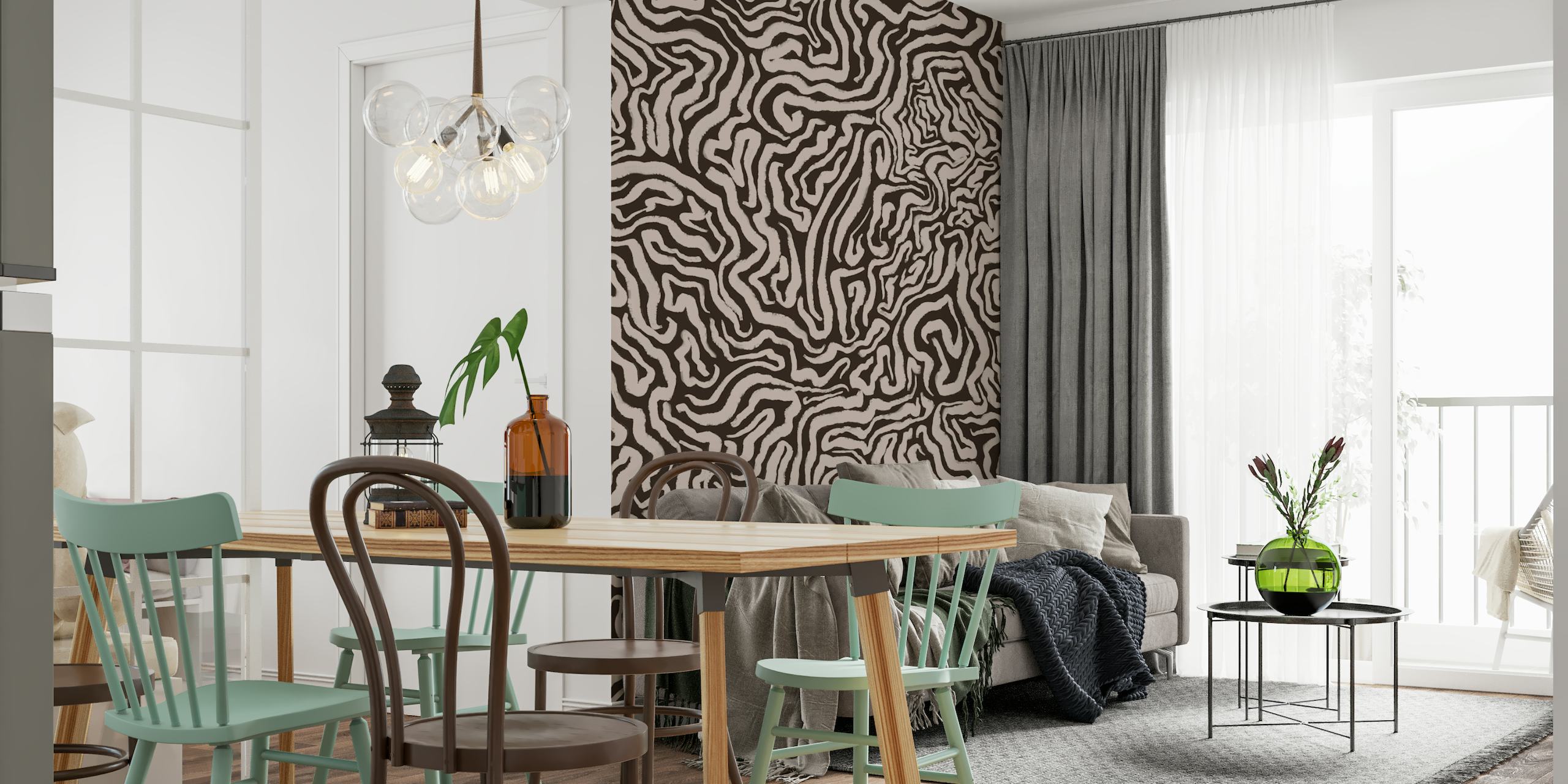 Fotomural de pared con trazos beige retorcidos abstractos para una decoración interior moderna