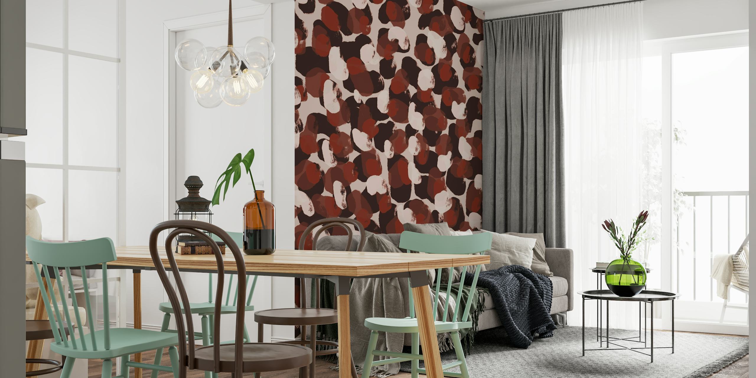 Red Beige Brown Dots wall mural with an abstract pattern for an elegant interior.