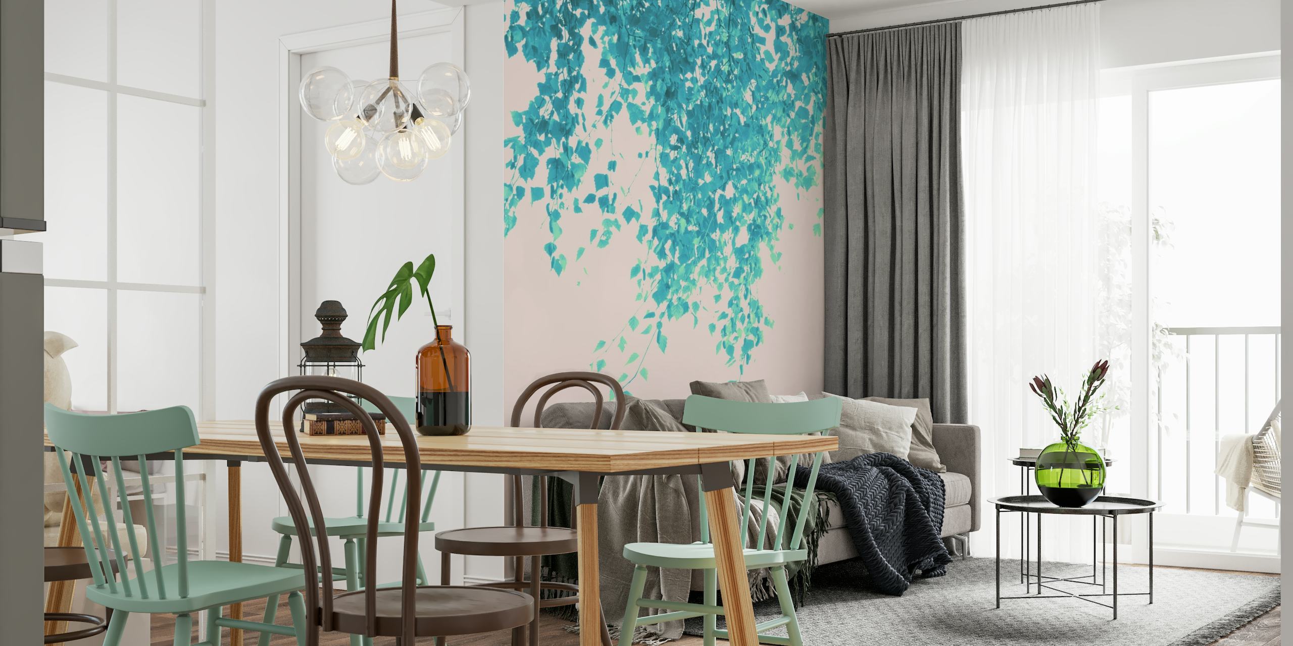 Turquoise Blush Leaves 1 wallpaper