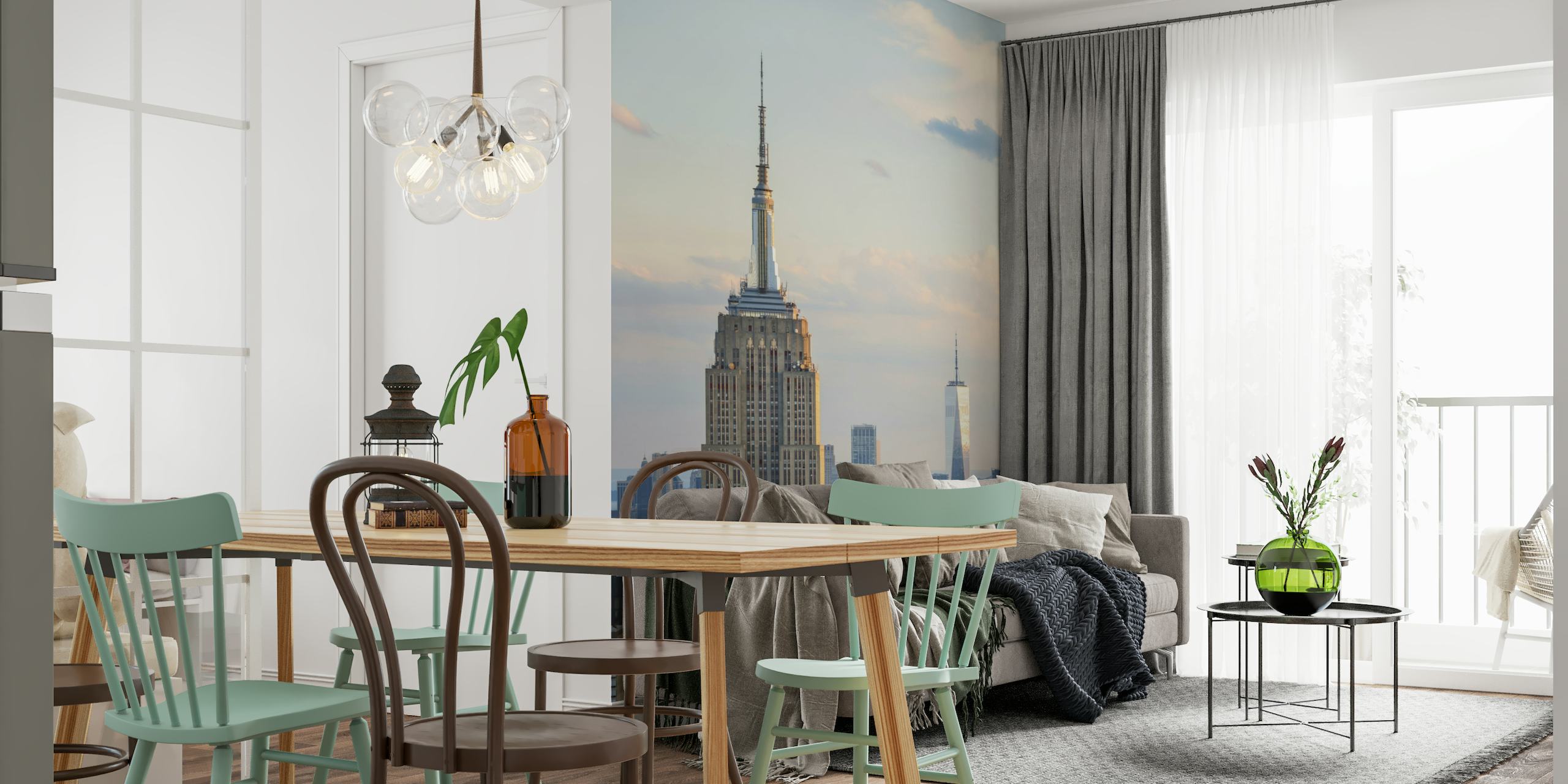 Empire State Building and New York skyline at sunset wall mural