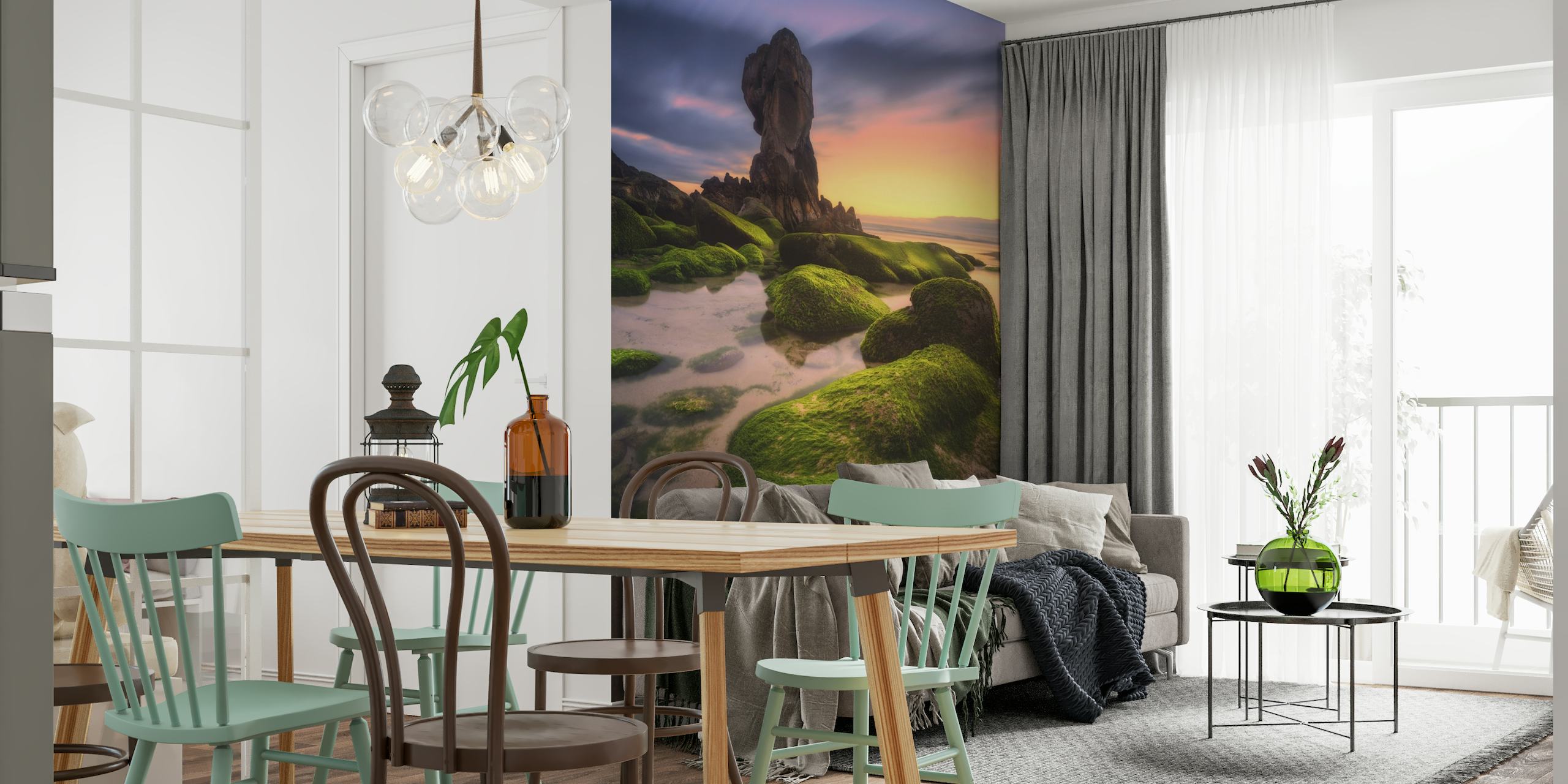 Lumeboo wall mural depicting a towering rock formation and sunset