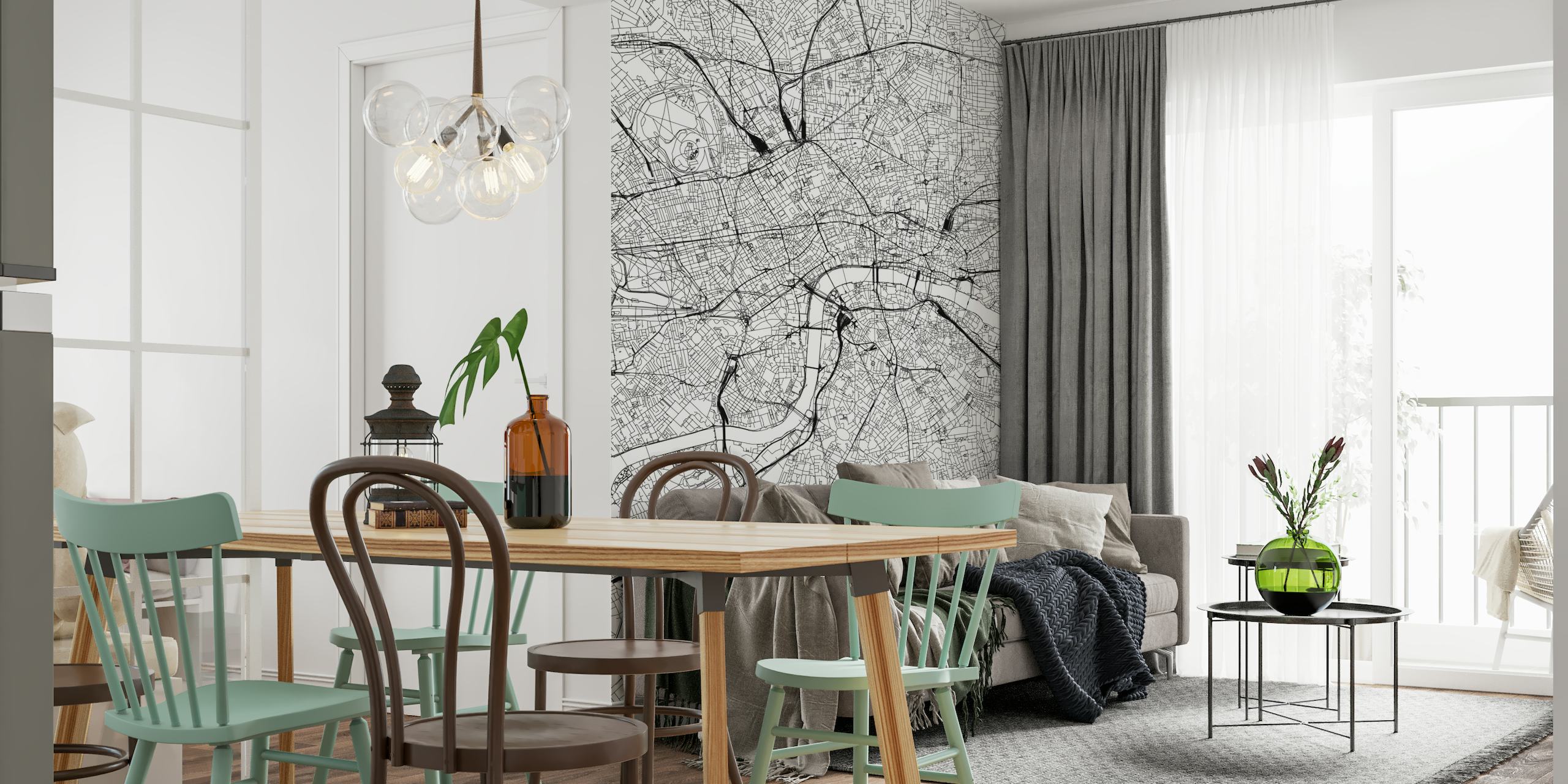 Black and white intricate London map wall mural