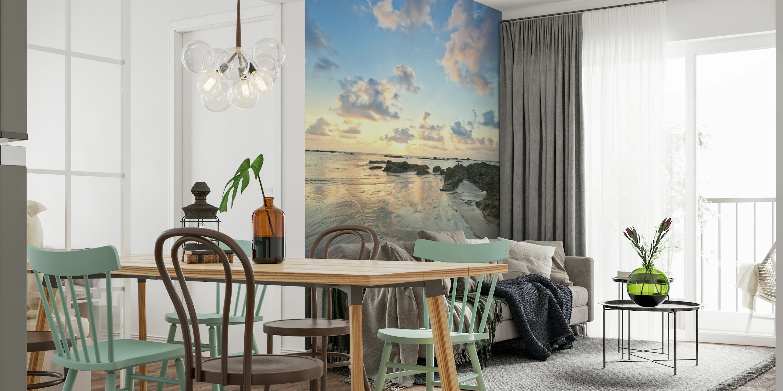 Thailand beach at sunset with pastel-colored sky and gentle waves wall mural