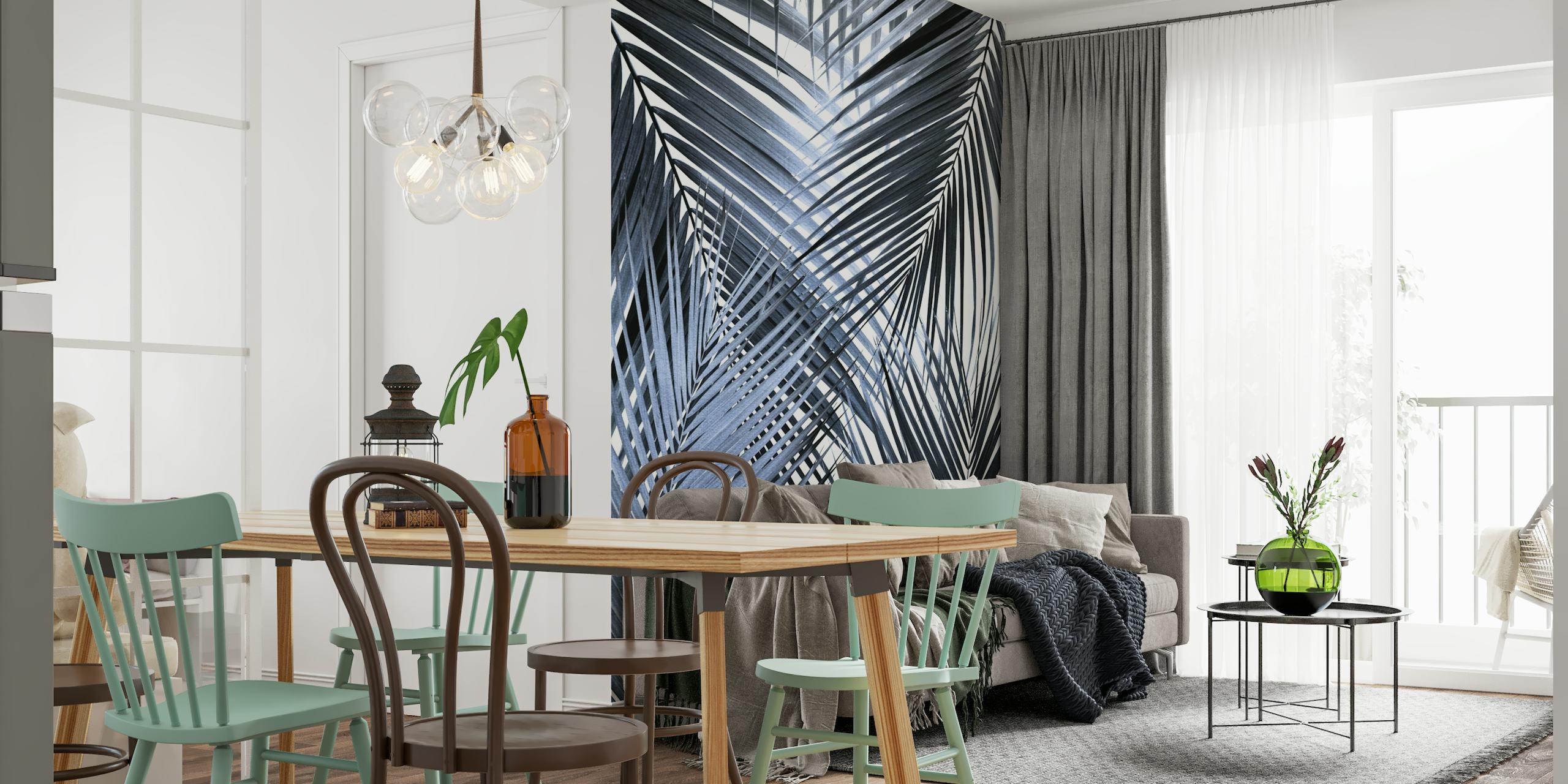 Blue Black Palm Leaves 1 wallpaper