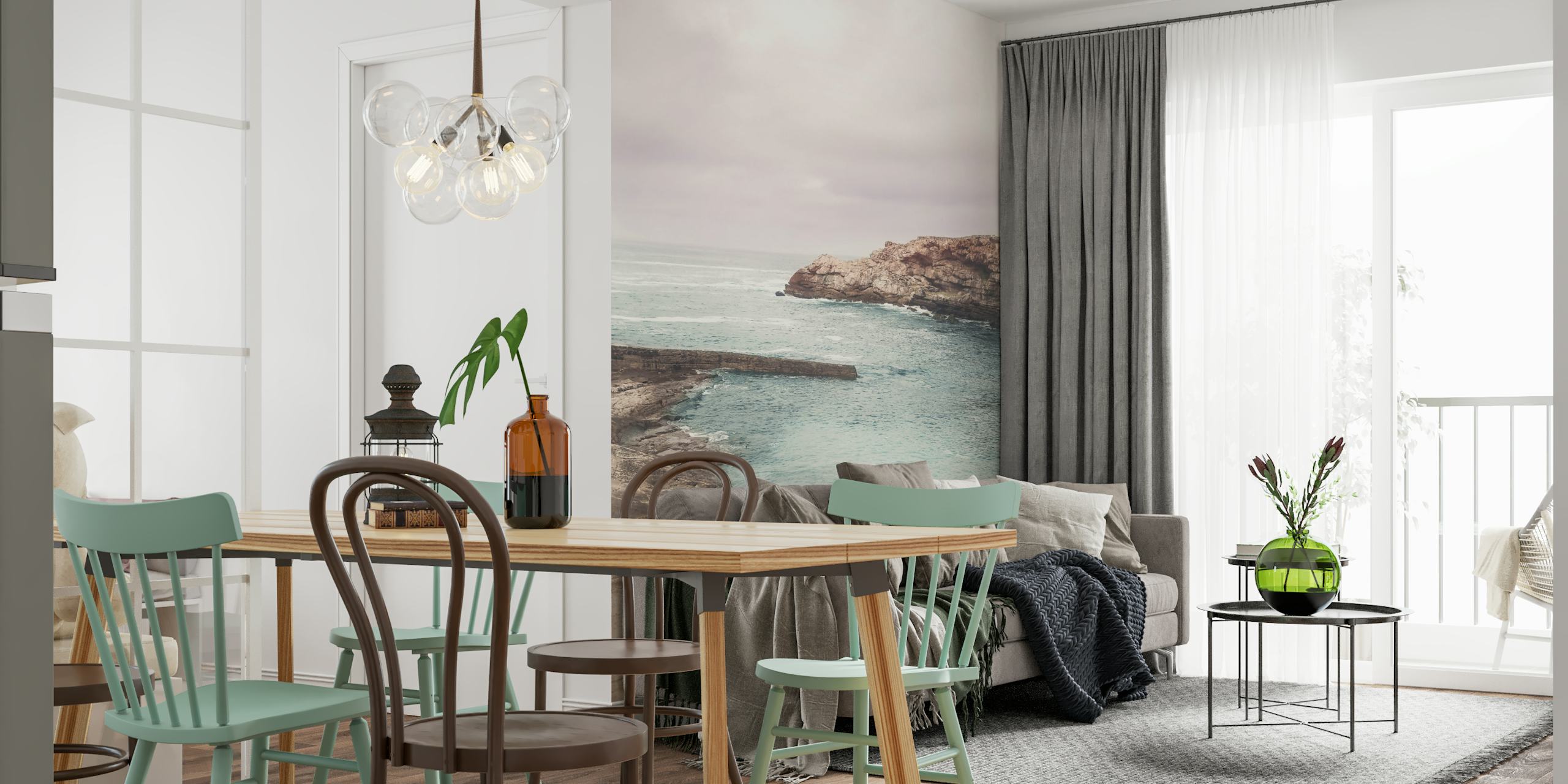 Seascape wallpaper in a cozy room