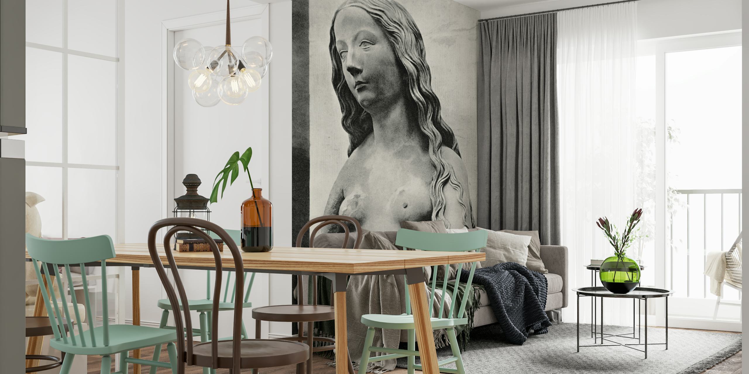 Ancient female wallpaper design in a room
