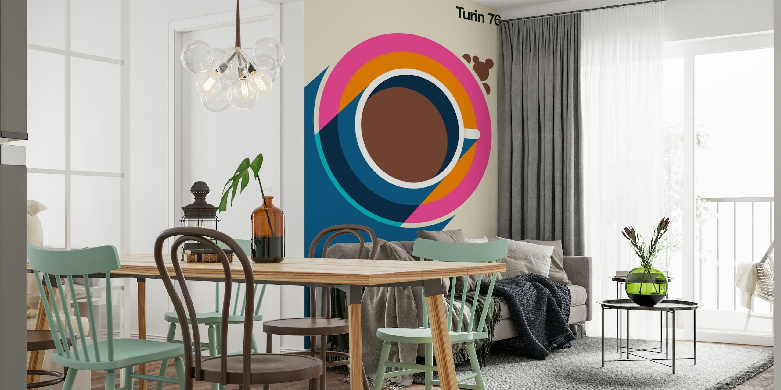 Stylized retro coffee cup wall mural from Turin 76 collection