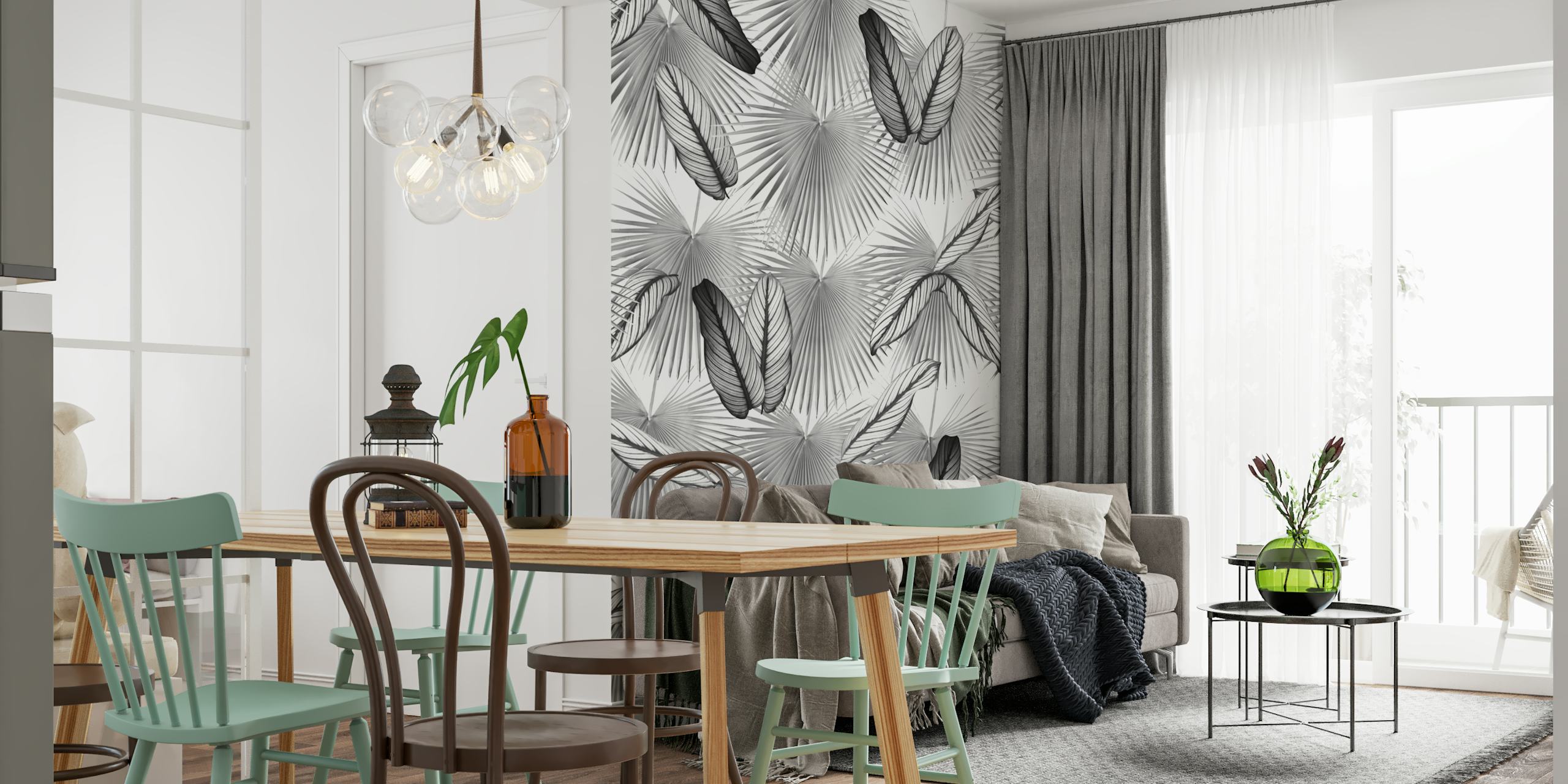 Calathea Fan Palm Leaves wall mural in monochrome
