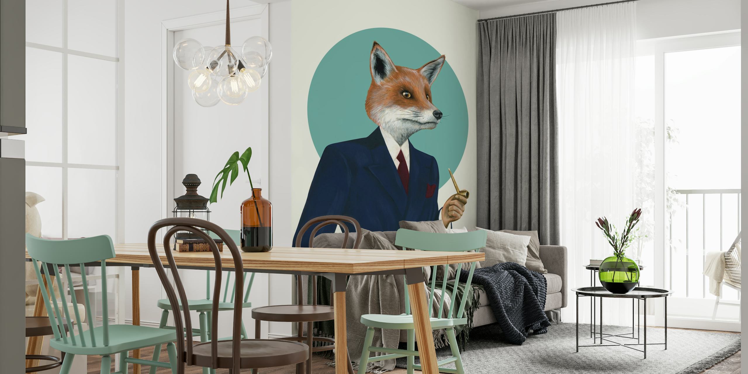 Elegant antropomorf ræv i et jakkesæt vægmaleri på happywall.com