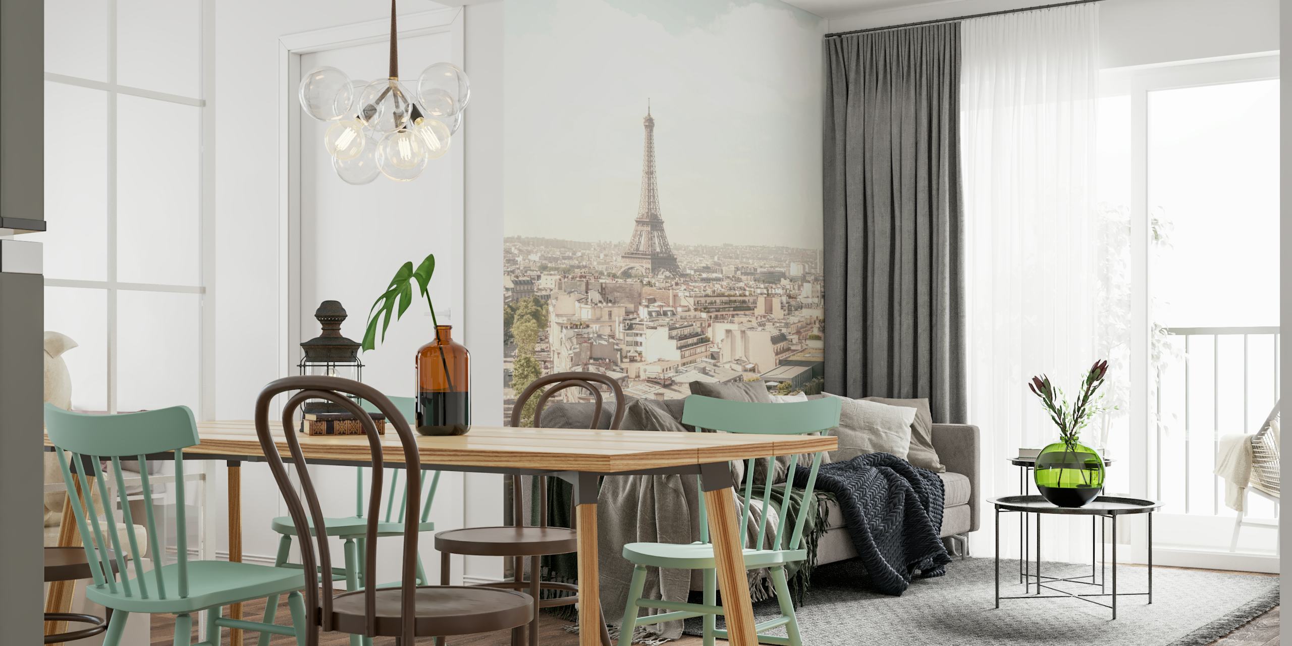 Papel tapiz de la Eiffel Tower mostrado en una habitación
