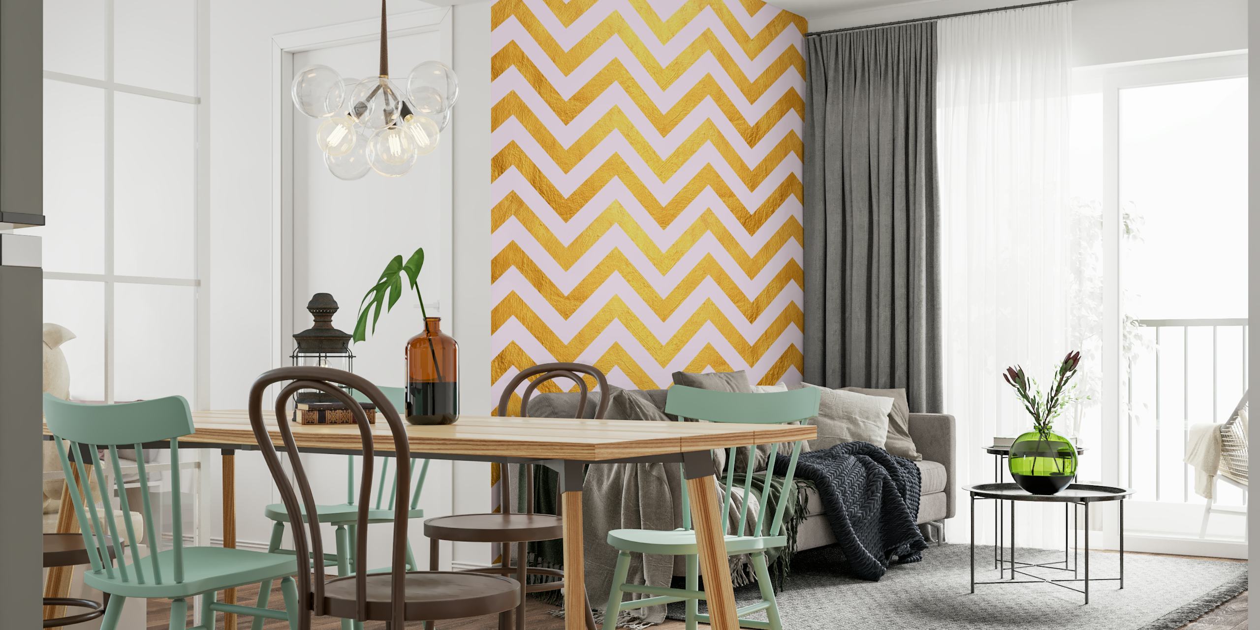 Elegant golden chevron pattern wall mural for home decor
