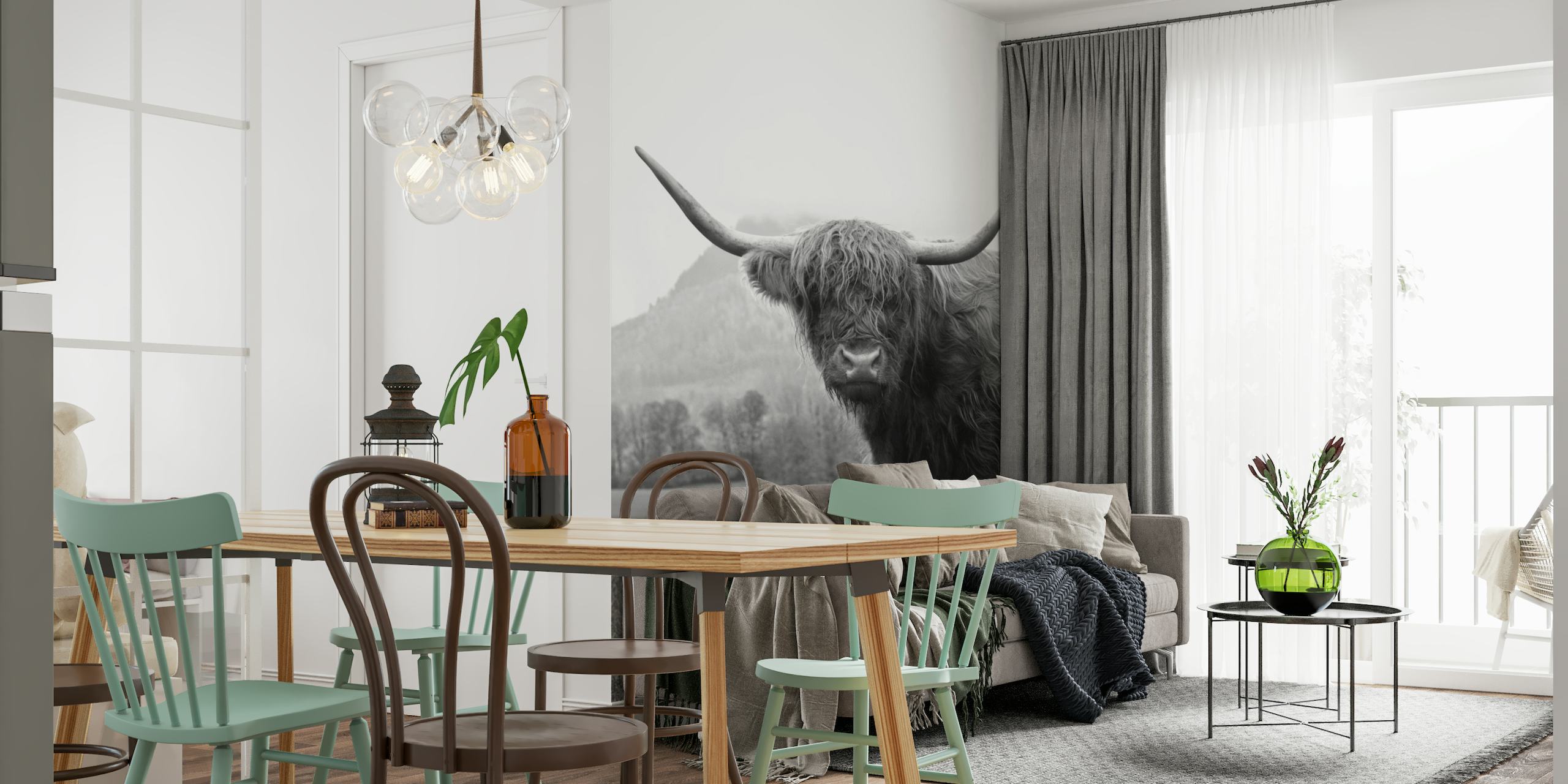 Highland Cow Black White 2 wallpaper
