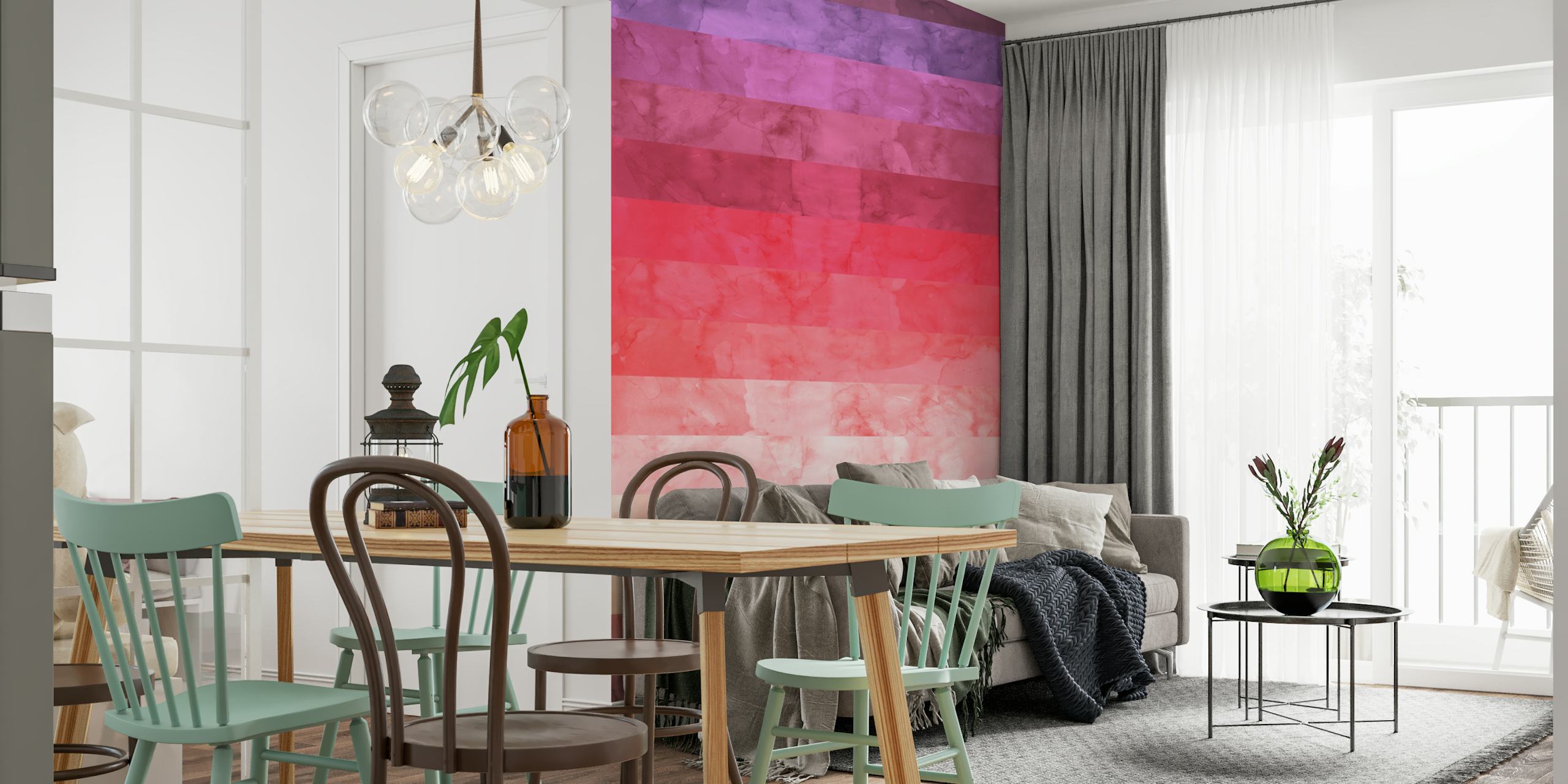 Watercolor bands V wallpaper displayed in a room