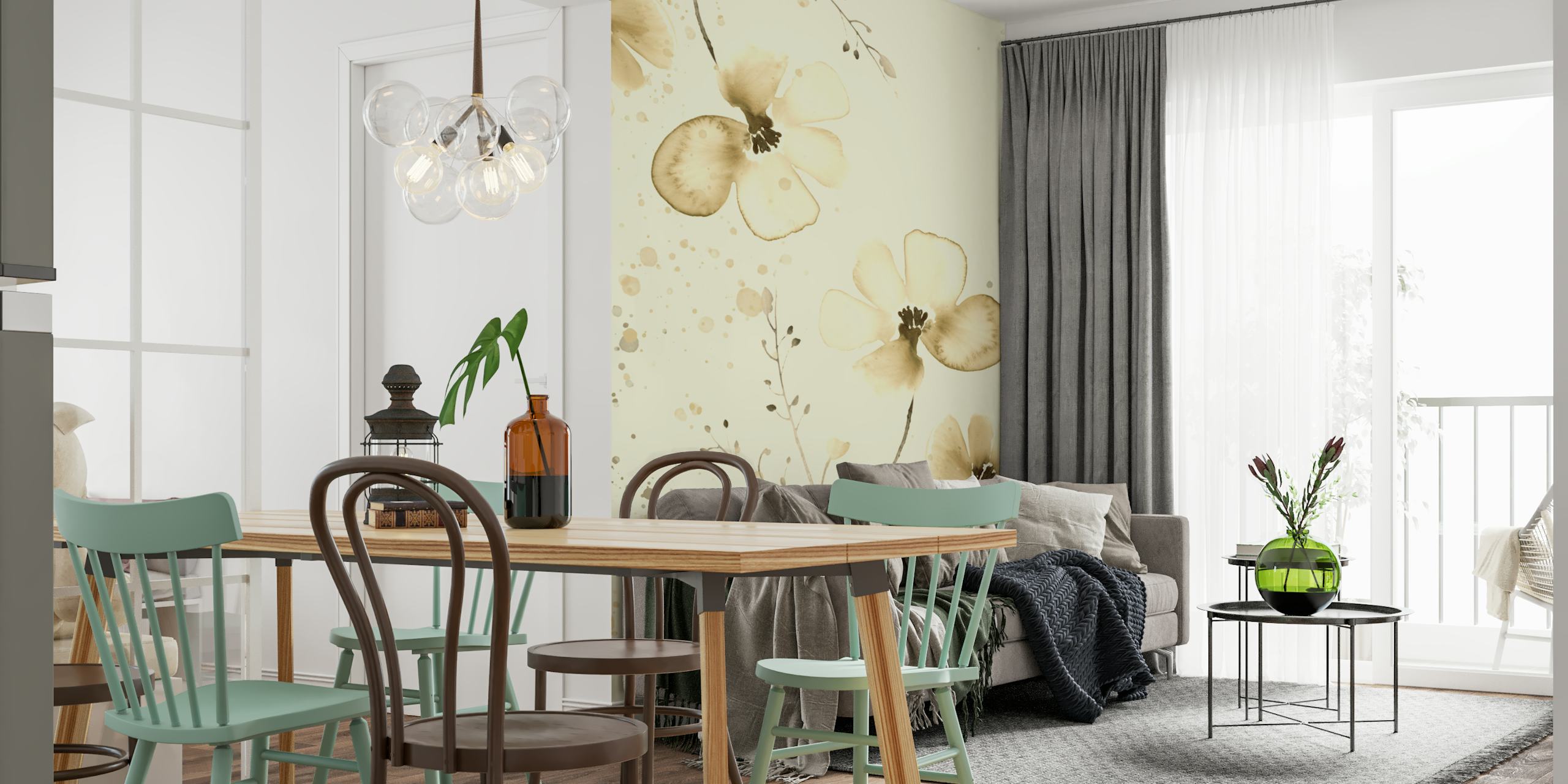 Romantic flower wallpaper in a room setting