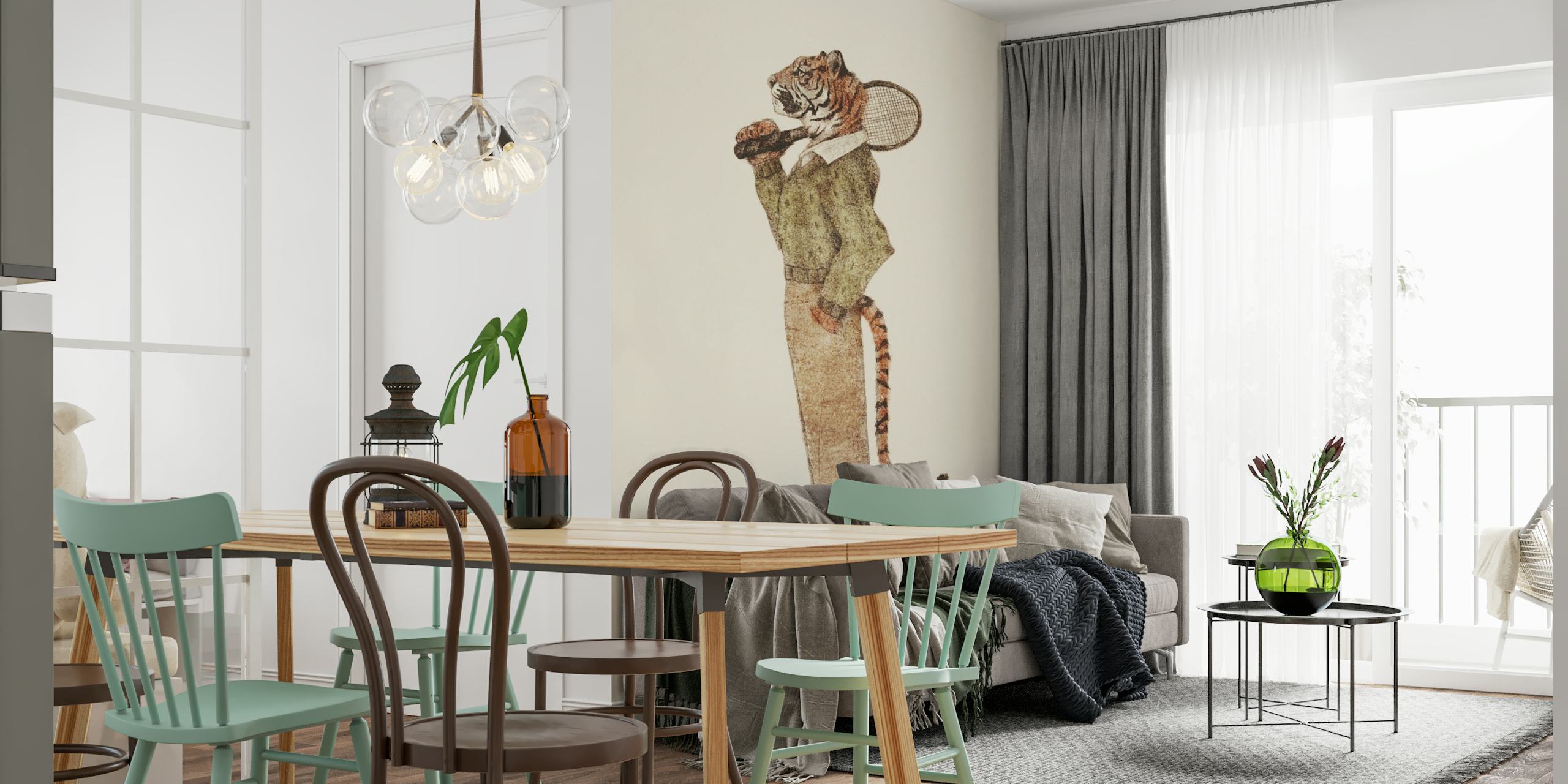 Diseño de papel tapiz de Tiger con raqueta de tenis